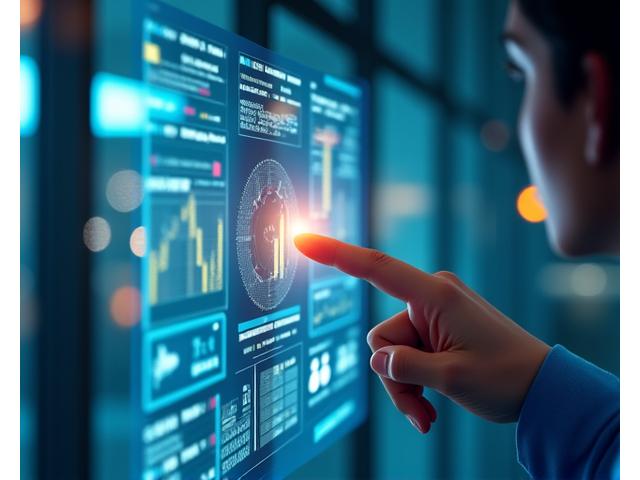 Illustration of a person interacting with a smart financial dashboard on a tablet