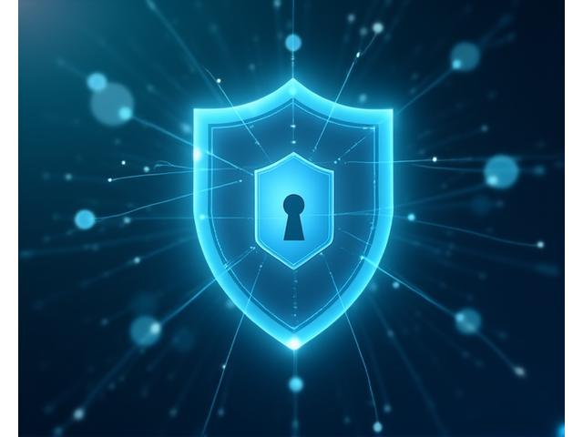 Abstract illustration of data protection and privacy shields over a global network